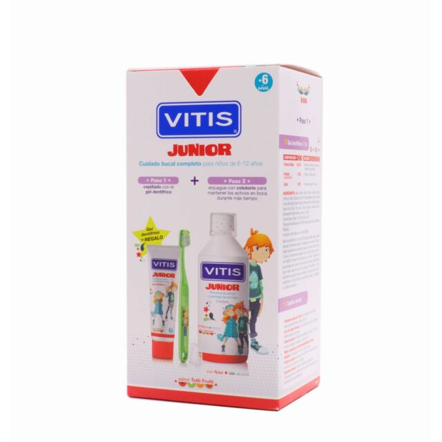 VITIS JUNIOR PACK PROMOCIONAL  COLUTORIO 500 ML + GEL DENTIFRICO 75 ML + CEPILLO