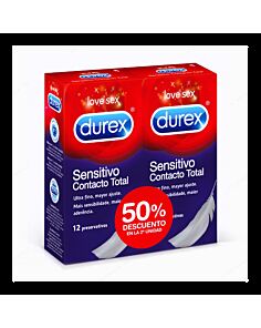 DUREX SENSITIVO CONTACTO TOTAL PRESERVATIVOS 12 PRESERVATIVOS 2 CAJAS