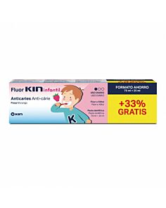 FLUOR KIN INFANTIL PASTA DENTIFRICA  1 TUBO 75 ML + 25 ML SABOR FRESA