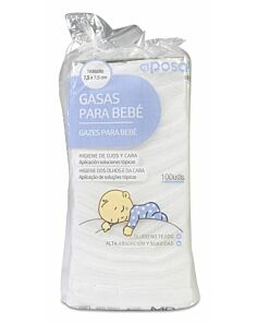 GASAS DE TEJIDO SIN TEJER PARA LIMPIEZA DE LOS OJOS Y CARA DEL BEBE APOSAN 100 UNIDADES