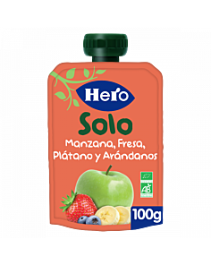 HERO BABY SOLO MANZANA PLATANO FRESA Y ARANDANOS  1 ENVASE 100 G
