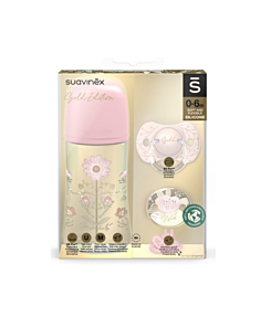 SUAVINEX SET GOLD: BIBERON + CHUPETE + BROCHE